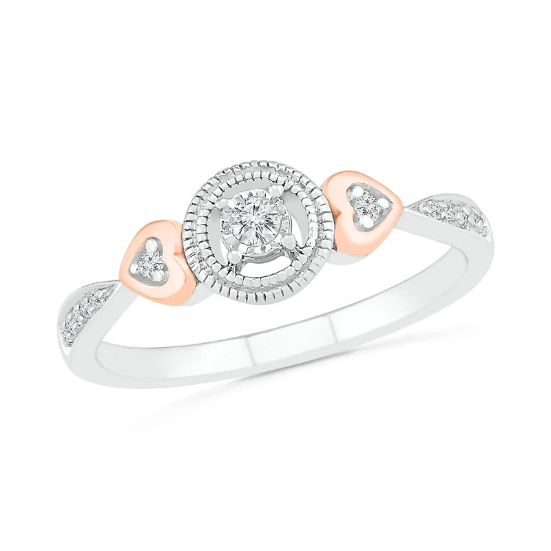 Sterling Silver & 10K Rose Gold 0.10CTW Diamond Ring