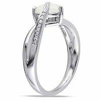 Julianna B Sterling Silver Opal and Diamond Heart Crossover Ring