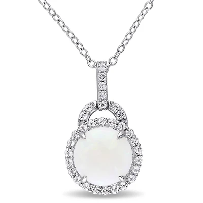Julianna B Sterling Silver Opal and White Topaz Halo Charm Pendant