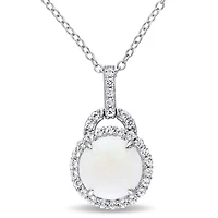 Julianna B Sterling Silver Opal and White Topaz Halo Charm Pendant