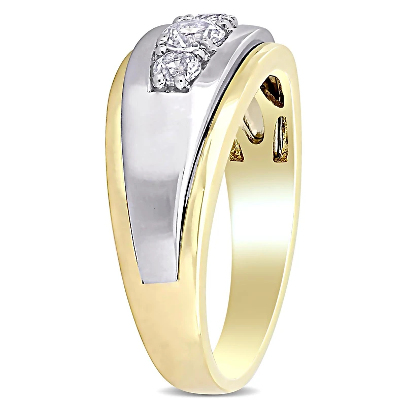 10K White & Yellow Gold Created Sapphire 3-Stone Men's Ring