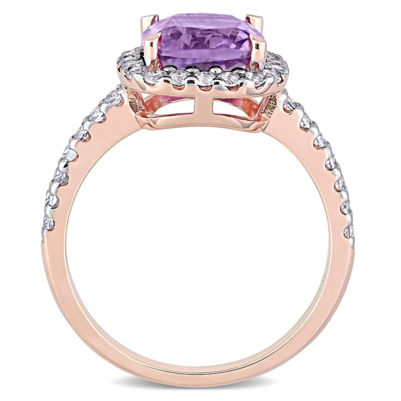 Julianna B 10K Rose Gold Amethyst and White Topaz Halo Ring