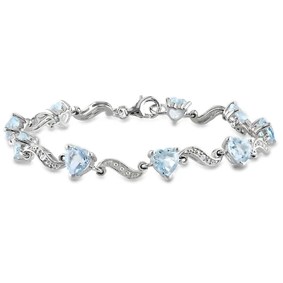 Julianna B Sterling Silver Blue Topaz and Diamond Heart S-Link Bracelet