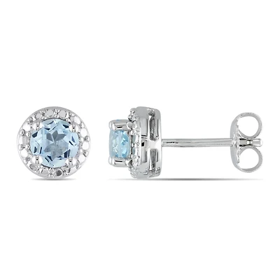 Julianna B Sterling Silver Blue Topaz Halo Stud Earrings