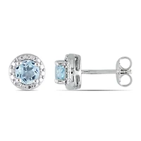 Julianna B Sterling Silver Blue Topaz Halo Stud Earrings