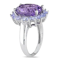 Julianna B Sterling Silver Amethyst and Tanzanite Halo Cocktail Ring