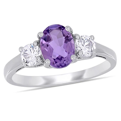 Julianna B Sterling Silver Amethyst & Created White Sapphire Ring