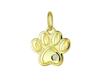 10K Yellow Gold Cubic Zirconia Paw Print Pendant w/Chain