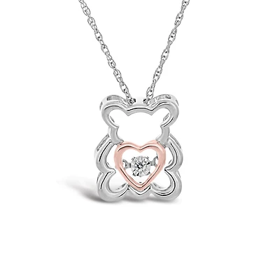 Sterling Silver 10K Rose Gold Dancing Diamond Teddy Bear Pendant