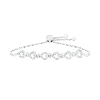 Sterling Silver Diamond Heart Bolo Bracelet