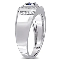 Julianna B Sterling Silver Blue Sapphire and White Men's Ring