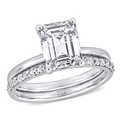 Julianna B 10K White Gold Emerald-Cut Created White Sapphire Bridal Ring Set