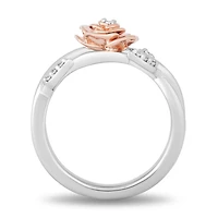 Enchanted Disney Sterling Silver & 10K Rose Gold Belle Rose 0.08Ctw Ring