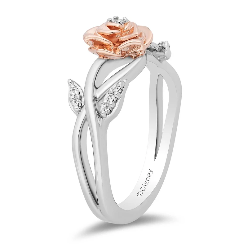 Enchanted Disney Sterling Silver & 10K Rose Gold Belle Rose 0.08Ctw Ring