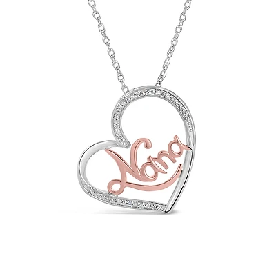 Sterling Silver 10K Rose Gold 0.05CTW Diamond Nana Heart Pendant