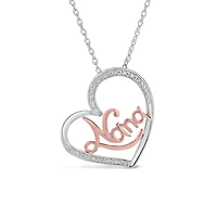 Sterling Silver 10K Rose Gold 0.05CTW Diamond Nana Heart Pendant