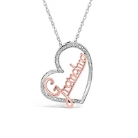 Sterling Silver 10K Rose Gold 0.05CTW Diamond Grandma Heart Pendant