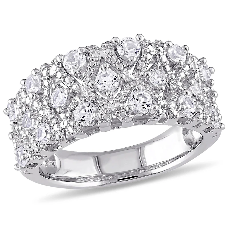 Julianna B Sterling Silver Created White Sapphire Pave Lattice Ring
