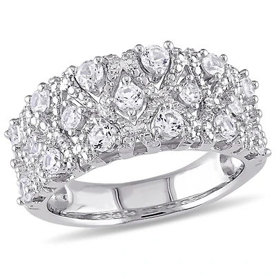 Julianna B Sterling Silver Created White Sapphire Pave Lattice Ring