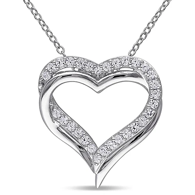 Julianna B Sterling Silver Created White Sapphire Crossover Heart Pendant