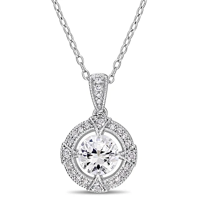 Julianna B Sterling Silver Created White Sapphire & 0.10CTW Diamond Pendant