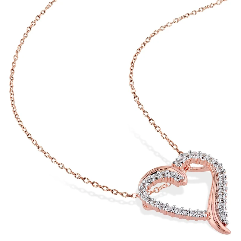 Julianna B Rose Plated Sterling Silver Created White Sapphire Heart Pendant
