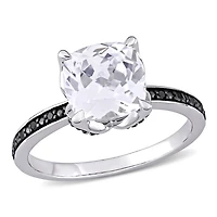 Julianna B 10K White Gold Created Sapphire & Black 0.06CTW Diamond Ring