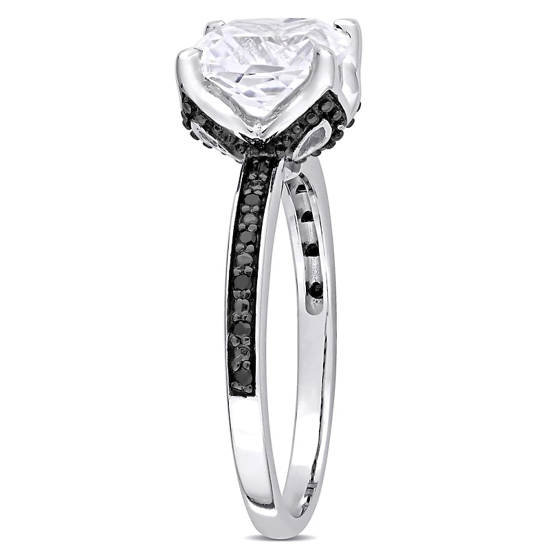 Julianna B 10K White Gold Created Sapphire & Black 0.06CTW Diamond Ring