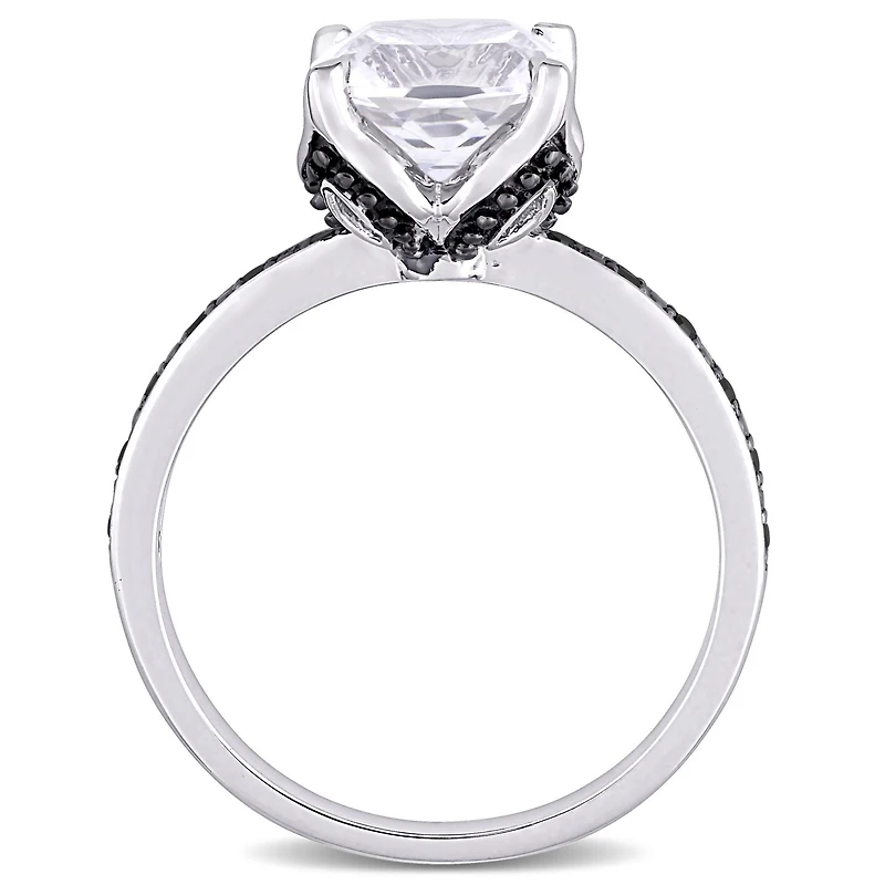 Julianna B 10K White Gold Created Sapphire & Black 0.06CTW Diamond Ring