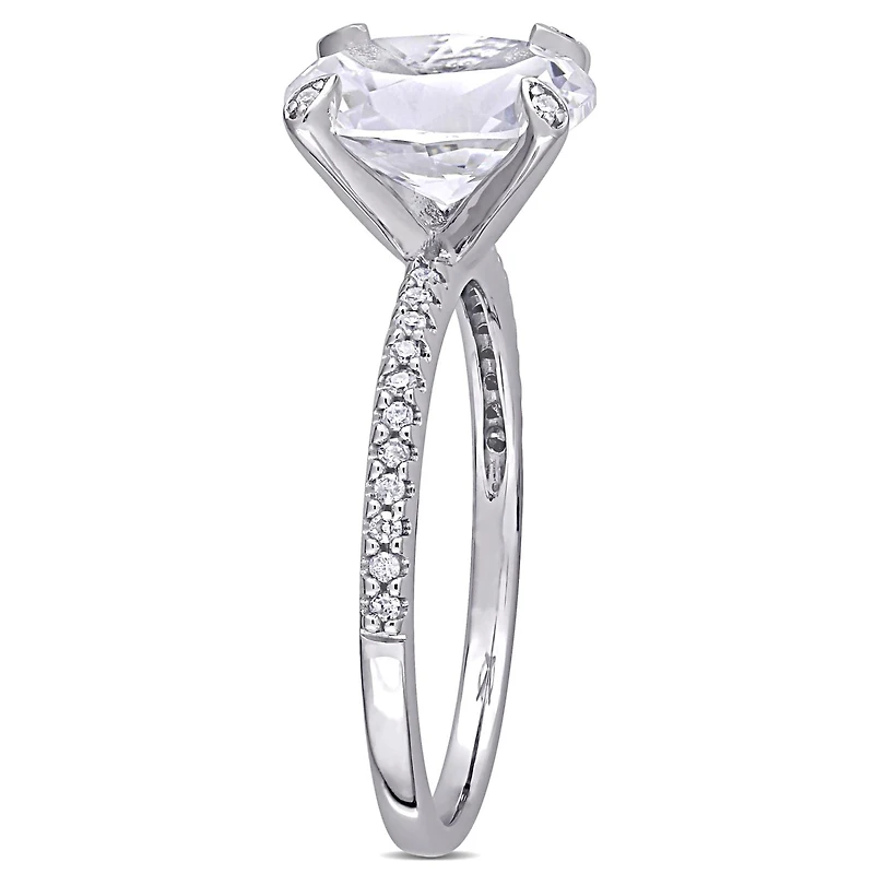 Julianna B 10K White Gold Created White Sapphire & 0.1CTW Diamond Bridal Ring