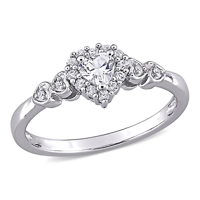 Julianna B Sterling Silver Created White Sapphire & 0.012CTW Diamond Heart Ring