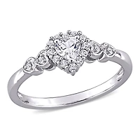 Julianna B Sterling Silver Created White Sapphire & 0.012CTW Diamond Heart Ring