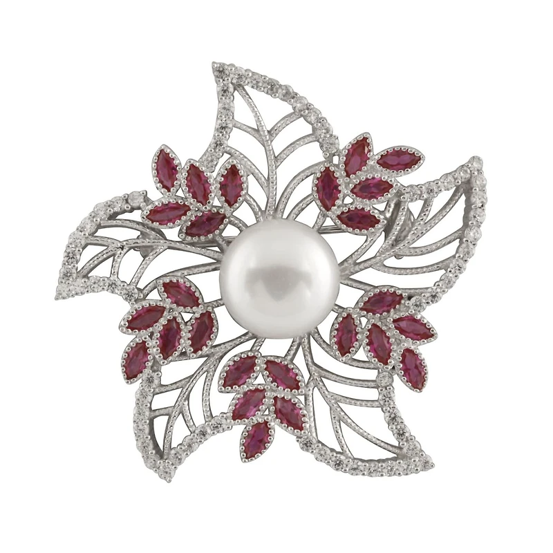 Sterling Silver 10-11Mm Flower Shaped Freshwater Pearl Brooch