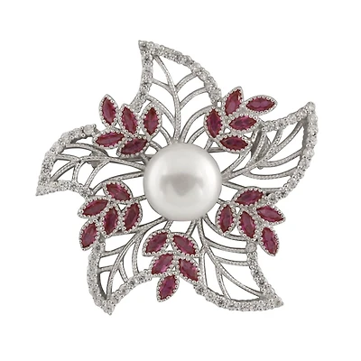 Sterling Silver 10-11Mm Flower Shaped Freshwater Pearl Brooch