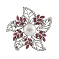 Sterling Silver 10-11Mm Flower Shaped Freshwater Pearl Brooch