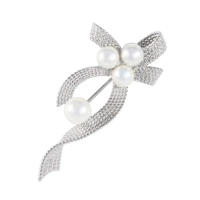 Sterling Silver 5-7Mm Triple White Bow Shaped Pearl Brooch