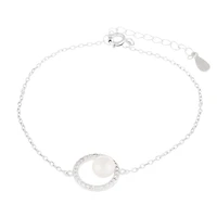 Sterling Silver 6-6.5mm Pearl Halo Bracelet