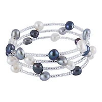 Sterling Silver 6-7mm Multiple Row Coil Freshwater Pearl Bracelet