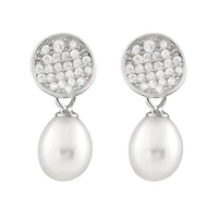 Sterling Silver 7.5-8mm White Freshwater Pearl Cubic Zirconia Earrings