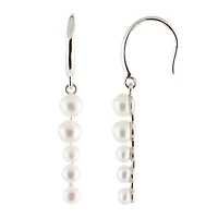 Sterling Silver 3-5mm Graduated White Freshwater Pearl Earrings