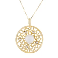 14K Yellow Gold 8-8.5mm Pearl & Diamond Pendant