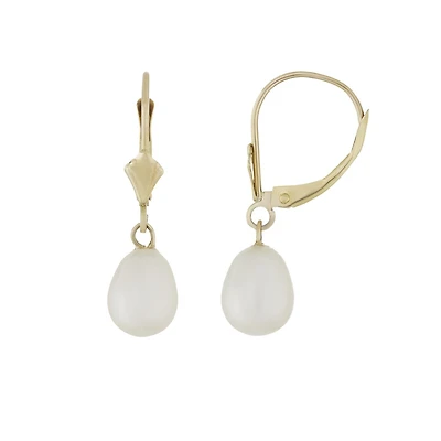 14K Yellow Gold 6.5-7mm Pearl Leverback Earrings