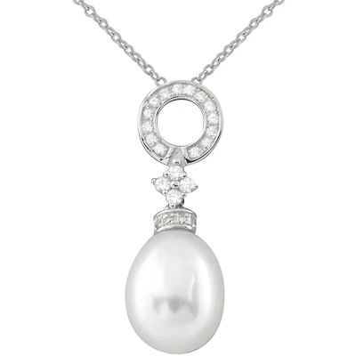 Sterling Silver Dangling CZ & 9-10mm Pearl Pendant