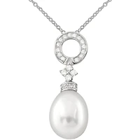 Sterling Silver Dangling CZ & 9-10mm Pearl Pendant