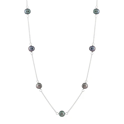 Sterling Silver 5 Stationed 7-8mm Pearl Necklace
