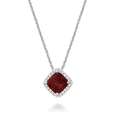 Les Bijoux 10K White Gold Garnet & 0.06CTW Diamond Halo Pendant
