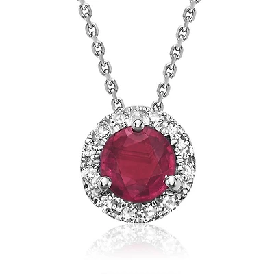 Les Bijoux 10K White Gold Ruby & 0.04CTW Diamond Halo Pendant