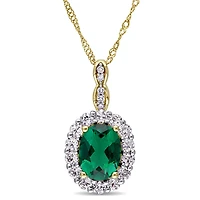 Julianna B 14K Yellow Gold Created Emerald, White Topaz & Diamond Pendant