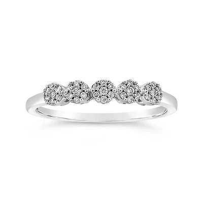 10K White Gold 0.13CTW Diamond Flower Stack Ring