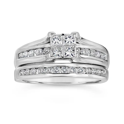 10K White Gold 1.00CTW Diamond Bridal Set